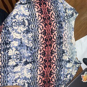 Long Sleeve Boho Print Top - Pink & Blue - Size M